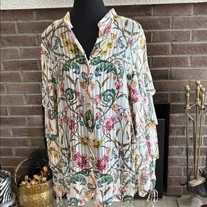 Roberto Cavalli White Floral Blouse with Pink, Green & Yellow Prints